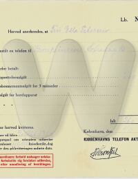 Kvittering for bestilling af telefon, 1952